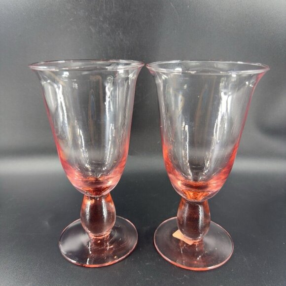 MIKASA Glass Tall Pink Glasses Cups Made In Mexico Goblet Drinking Glasses Set 2 - Picture 10 of 11